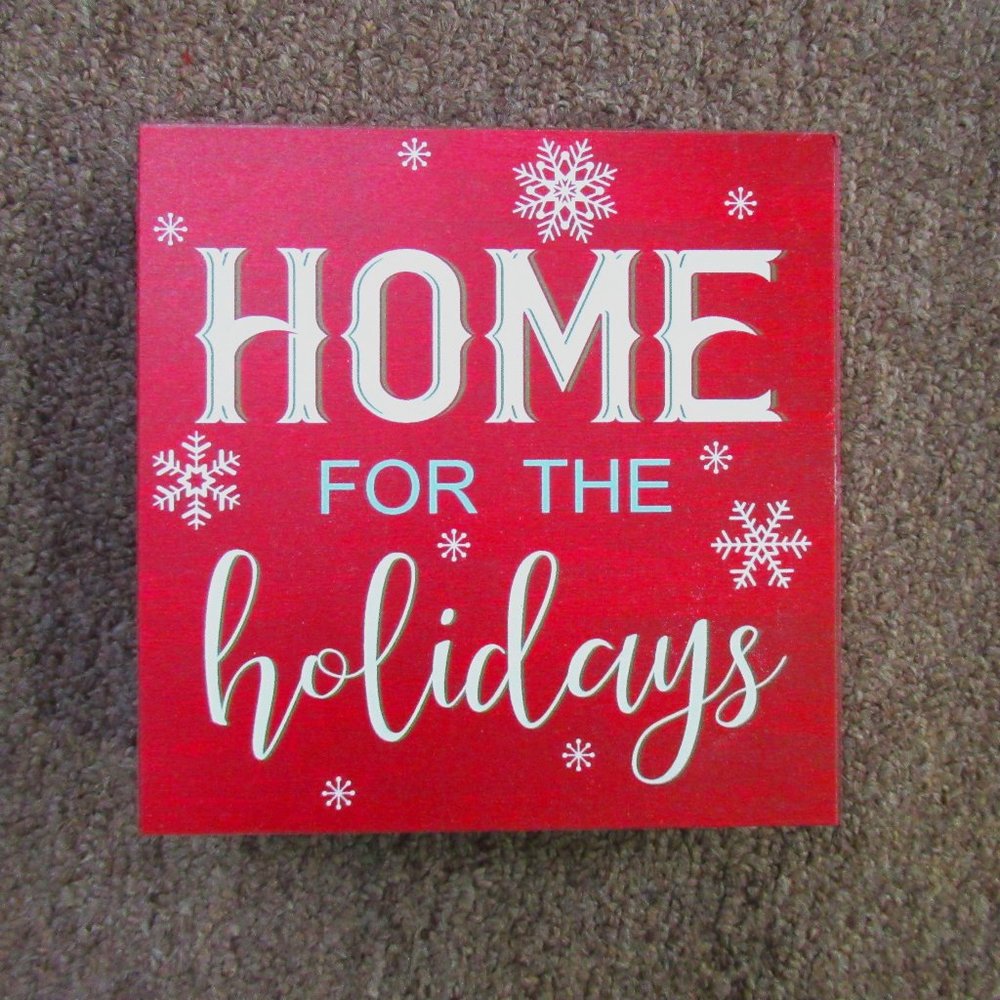 NEW red Home for the Holidays block sign decoration 5" x 5" x 1.5"
